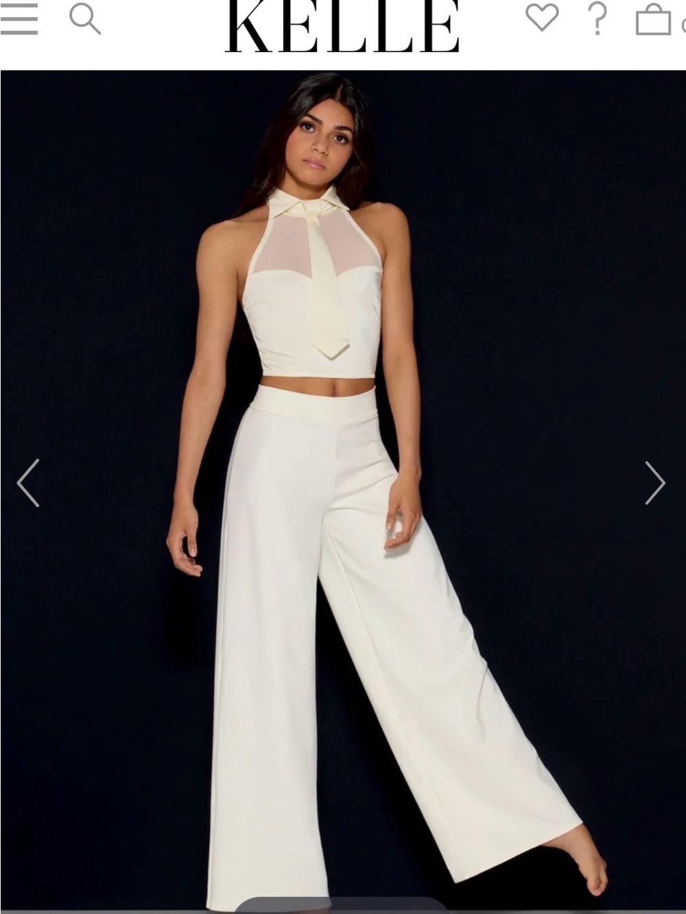 Kelle A Cut Above Cream Shirt with tie andWide-Leg High-Waist Pants Dancewear AM